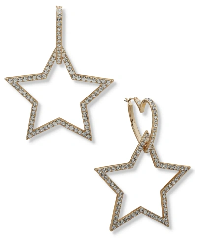 Karl Lagerfeld Gold-tone Pave Star Charm Heart Hoop Earrings In Crystal Wh