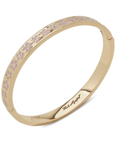 Karl Lagerfeld Gold-tone Purple Flower Inlay Polished Bangle Bracelet In Br Flower Bangle - Gld,l