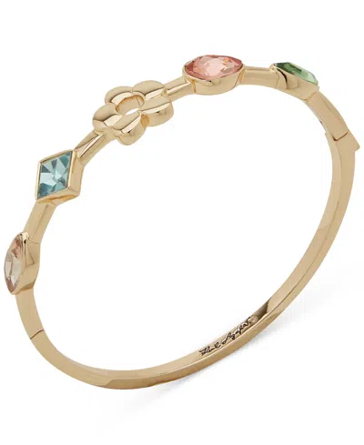 Karl Lagerfeld Gold-tone Stone & Flower Polished Bangle Bracelet In Multi