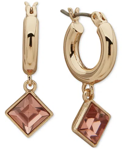 Karl Lagerfeld Gold-tone Stone Dangling Huggie Hoop Earrings, 0.3" In Orange,gold