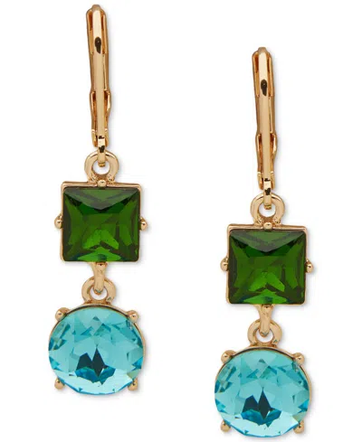Karl Lagerfeld Gold-tone Stone Double Drop Earrings In Green
