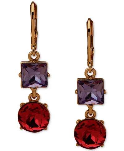 Karl Lagerfeld Gold-tone Stone Double Drop Earrings In Pink