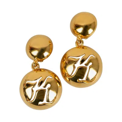 Pre-owned Karl Lagerfeld Golden Metal Clip Earrings In Multi