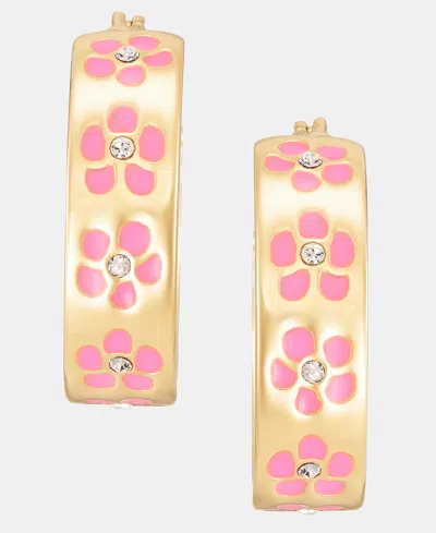 Karl Lagerfeld Gold-tone Enamel Flower Inlay Small Hoop Earrings, 0.68"