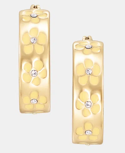 Karl Lagerfeld Gold-tone Enamel Flower Inlay Small Hoop Earrings, 0.68"