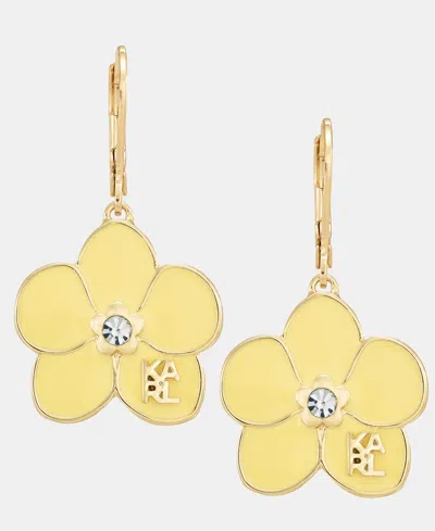 Karl Lagerfeld Gold-tone Enamel Flower Logo Drop Earrings