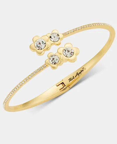 Karl Lagerfeld Gold-tone Pave Flower Bypass Cuff Bracelet