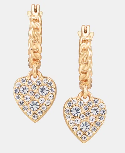 Karl Lagerfeld Gold-tone Pave Heart Drop Hoop Earrings