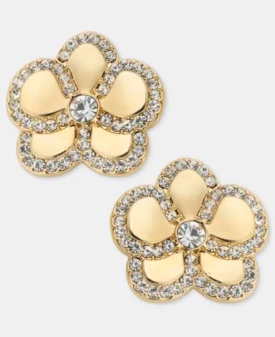 Karl Lagerfeld Gold-tone Pave Orchid Stud Earrings