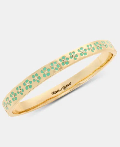 Karl Lagerfeld Gold-tone Purple Flower Inlay Polished Bangle Bracelet