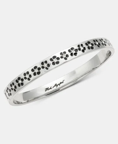 Karl Lagerfeld Gold-tone Purple Flower Inlay Polished Bangle Bracelet In Silver
