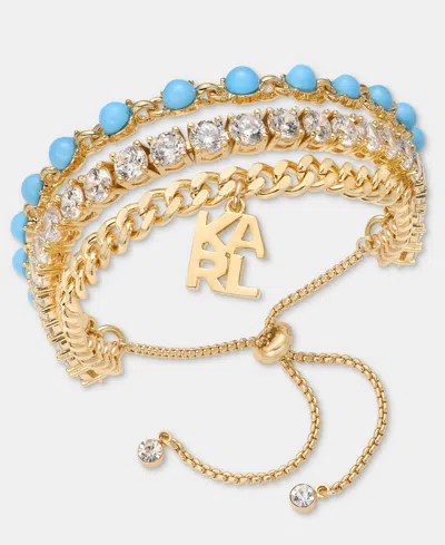 Karl Lagerfeld Gold-tone Turquoise Three-row Karl Stone Slider Bracelet