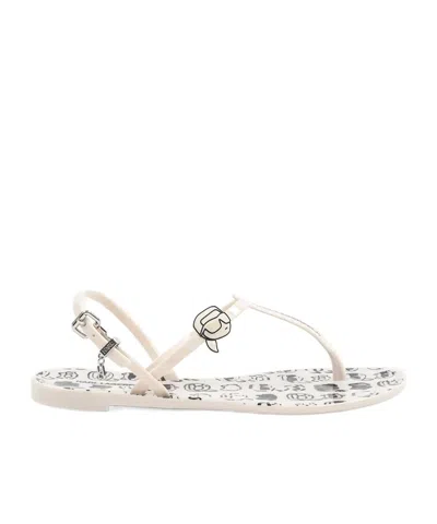 Karl Lagerfeld Graffiti Flat Sandals In Nude