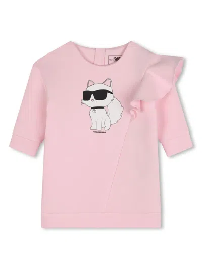 Karl Lagerfeld Babies' Graphic-print Asymmetric Dress In Pink