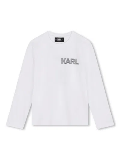 Karl Lagerfeld Kids' Graphic-print Cotton Long-sleeve T-shirt In White