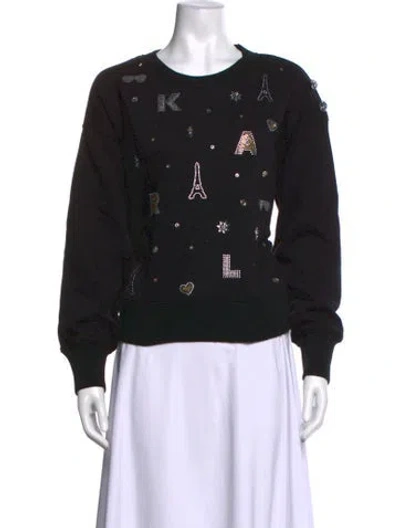 Pre-owned Karl Lagerfeld Graphic Print Crew Neck Sweater In Black