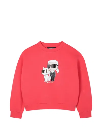 Karl Lagerfeld Kids' Graphic-print Crew-neck Sweatshirt In Red