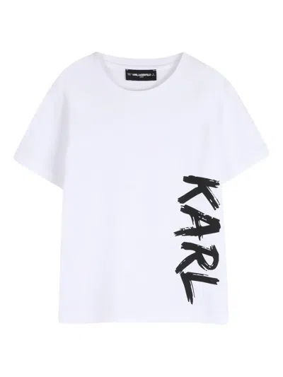 Karl Lagerfeld Kids' Graphic-print Crew-neck T-shirt In White