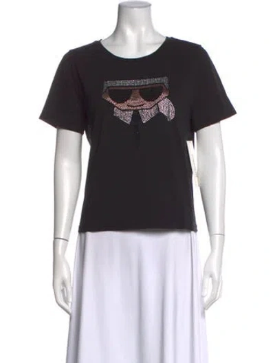 Pre-owned Karl Lagerfeld Graphic Print Crew Neck T-shirt In Black