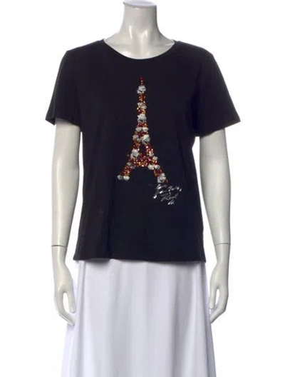 Pre-owned Karl Lagerfeld Graphic Print Crew Neck T-shirt In Black