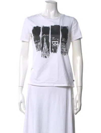 Pre-owned Karl Lagerfeld Graphic Print Crew Neck T-shirt In White