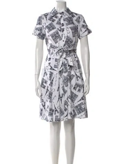 Pre-owned Karl Lagerfeld Graphic Print Knee-length Dress In White