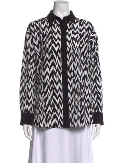 Pre-owned Karl Lagerfeld Graphic Print Long Sleeve Button-up Top In Black