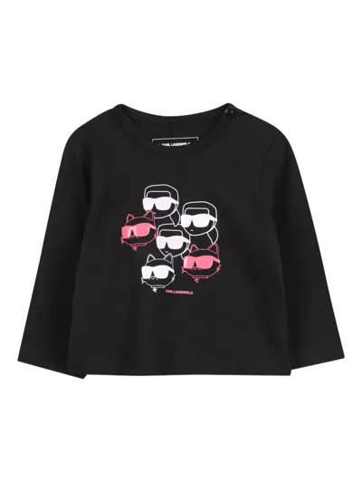 Karl Lagerfeld Babies' Graphic Print Long-sleeve Top In Black