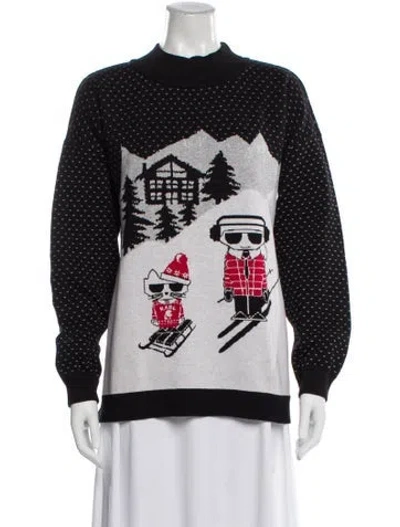 Pre-owned Karl Lagerfeld Graphic Print Mock Neck Sweater In Black