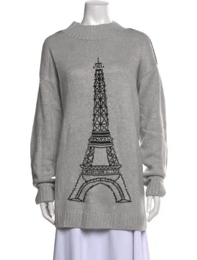 Pre-owned Karl Lagerfeld Graphic Print Mock Neck Sweater W/ Tags In Grey