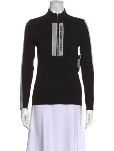 Pre-owned Karl Lagerfeld Graphic Print Mock Neck Top In Black