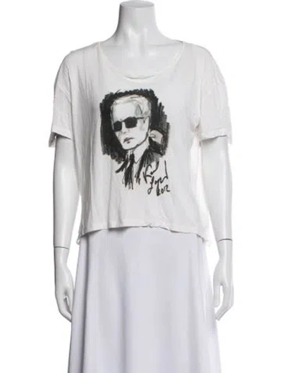 Pre-owned Karl Lagerfeld Graphic Print Scoop Neck T-shirt In White