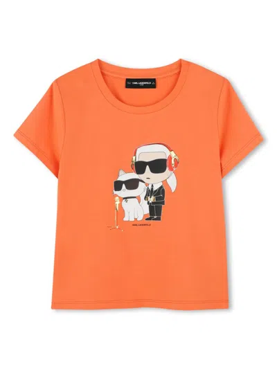 Karl Lagerfeld Kids' Graphic-print T-shirt In Orange