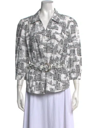 Pre-owned Karl Lagerfeld Graphic Print Three-quarter Sleeve Blouse In Multicolor