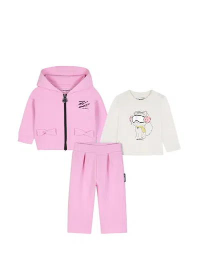 Karl Lagerfeld Babies' Graphic-print Bow-detail Cotton Tracksuit Set In Pink