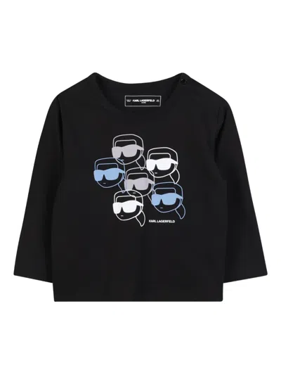 Karl Lagerfeld Babies' Graphic-print Long-sleeve T-shirt In Black