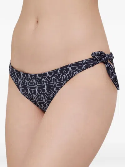 Karl Lagerfeld Graphic-print Side-tie Bikini Bottoms In Black