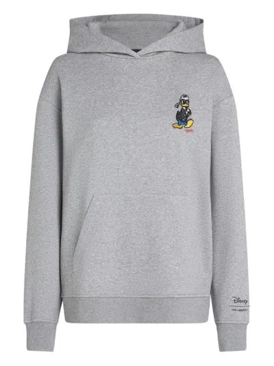 KARL LAGERFELD WOMEN GREY LOGO PRINT HOODIE, XS LUXURY SWEATSHIRTS & HOODIES FOR WOMEN DARVEYS