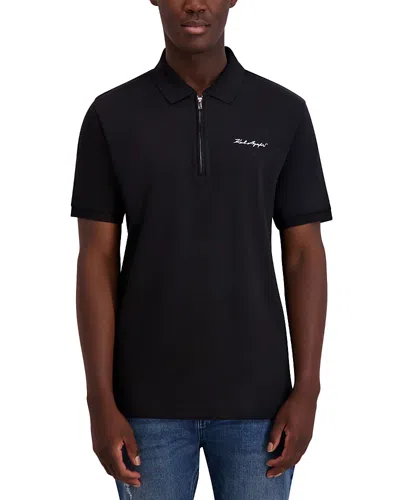 KARL LAGERFELD HALF ZIP SIGNATURE LOGO POLO SHIRT