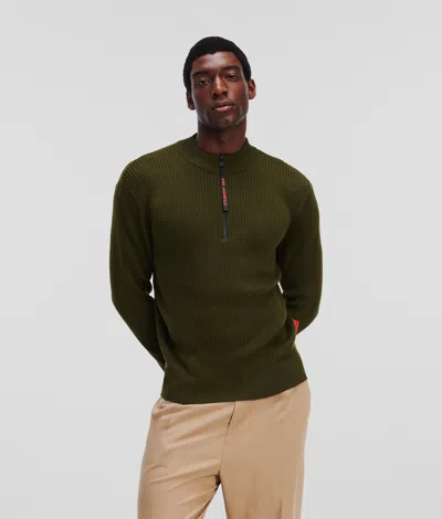 Karl Lagerfeld Half-zip Turtle-neck Sweater In Green
