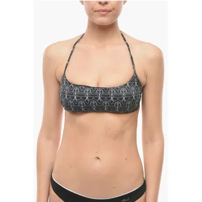 Karl Lagerfeld Halter Bikini Top With All-over Iconic Women's Print