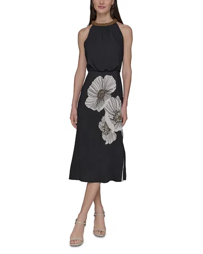 Karl Lagerfeld Halter Neck Embellished Floral Print Dress