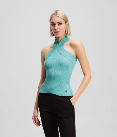 Karl Lagerfeld Halterneck Knitted Top In Blue