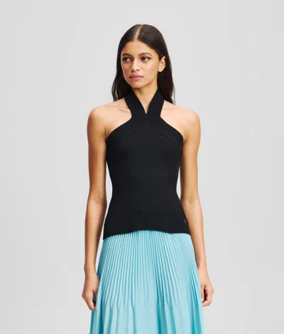 Karl Lagerfeld Halterneck Knitted Top In Black