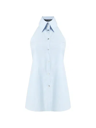 Karl Lagerfeld Halter-neck Poplin Blouse In Blue