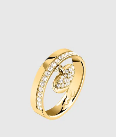 Karl Lagerfeld Hanging Heart Charm Ring In Gold
