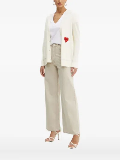 Karl Lagerfeld Heart-embroidered Cardigan In White