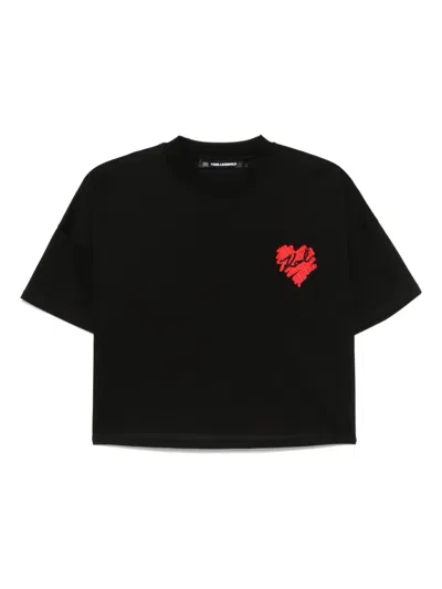 Karl Lagerfeld Heart-motif Cropped T-shirt In Black