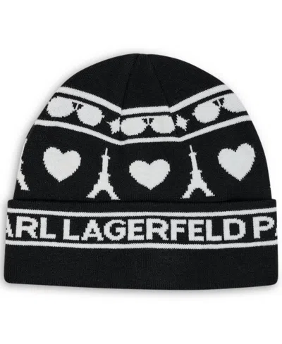 Karl Lagerfeld Heart Of Paris Beanie Hat In Ivory