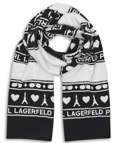 Karl Lagerfeld Heart Of Paris Jacquard Knit Scarf In Ivory